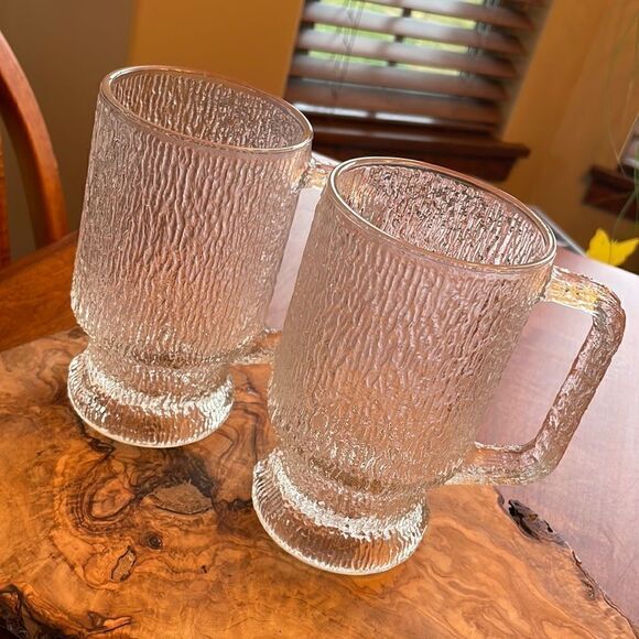 Indiana Glass Tree Bark Pedestal Mugs - Picture 1 of 5